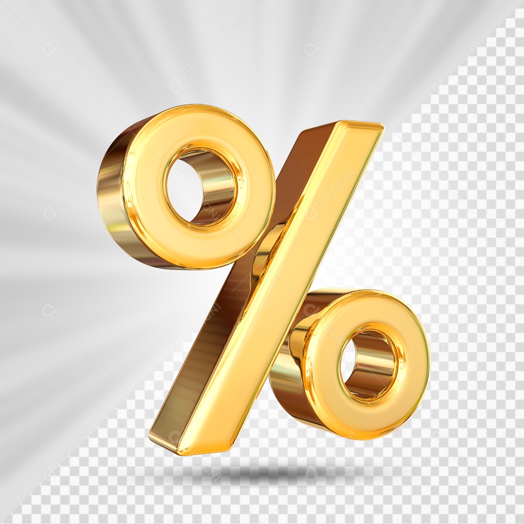 Símbolo 3D Dourado Porcento Para Composição PSD