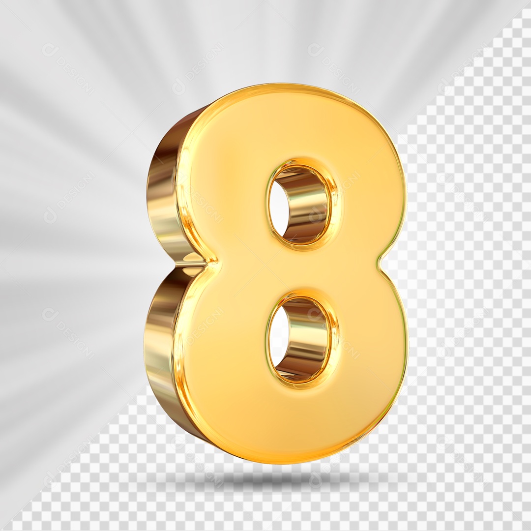Número 3D 8 Oito Dourado Para Composição PSD