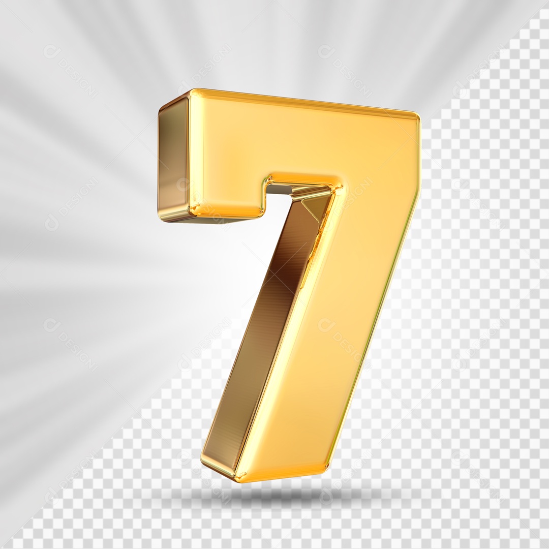 Número 3D 7 Sete Dourado Para Composição PSD