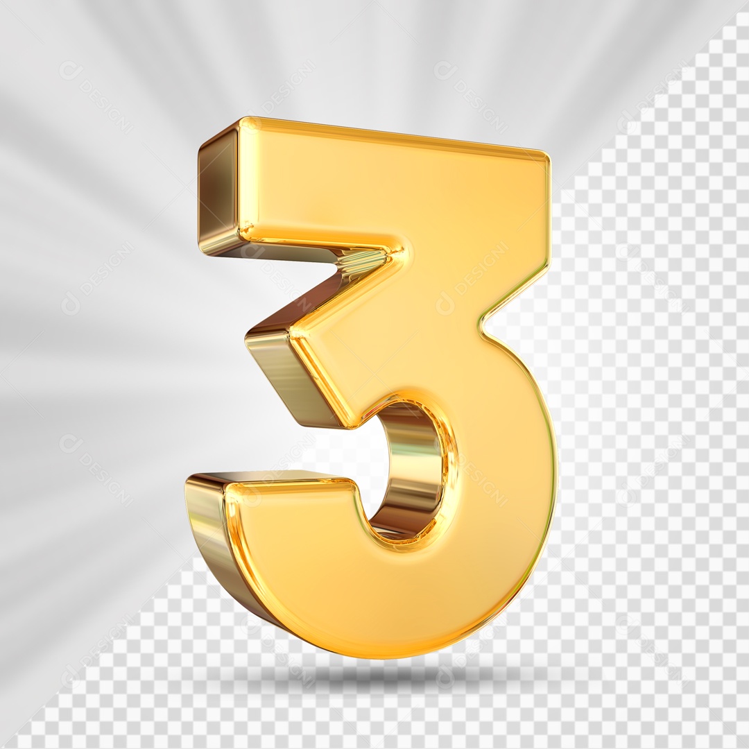 3D Number 3 Three Golden For PSD Composition