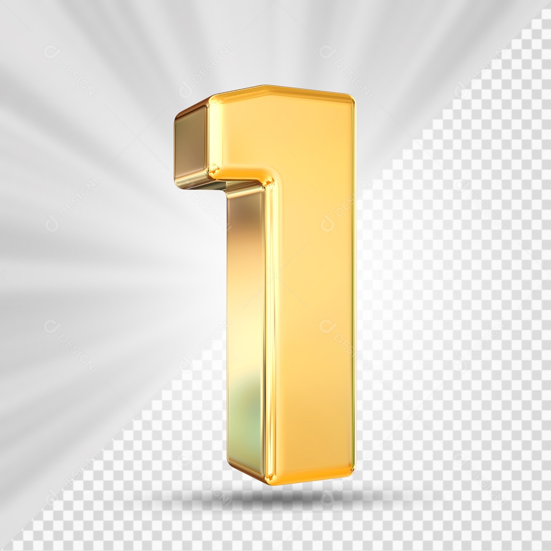 Número 3D 1 Um Dourado Para Composição PSD