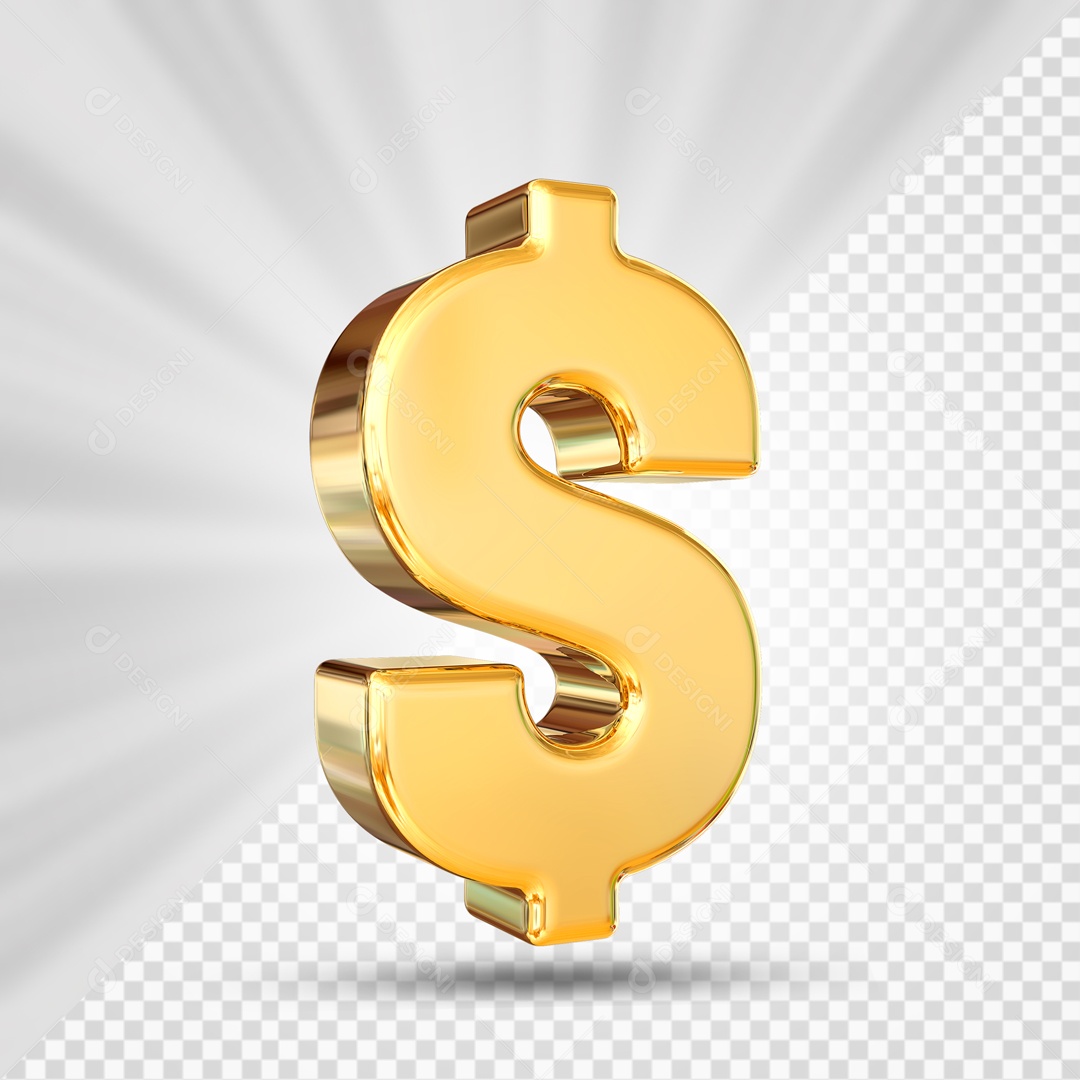 Símbolo 3D Cifrão Dourado Para Composição PSD