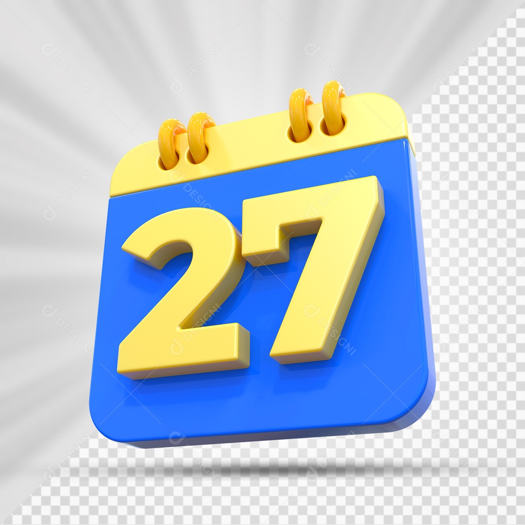 Elemtento 3D Calendário Azul e Dourado Dia 27 Para Composição PSD