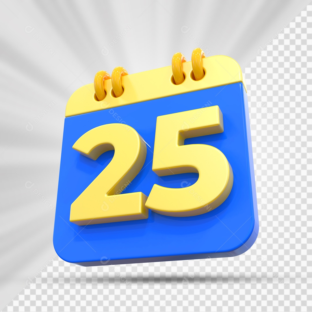 Elemtento 3D Calendário Azul e Dourado Dia 25 Para Composição PSD