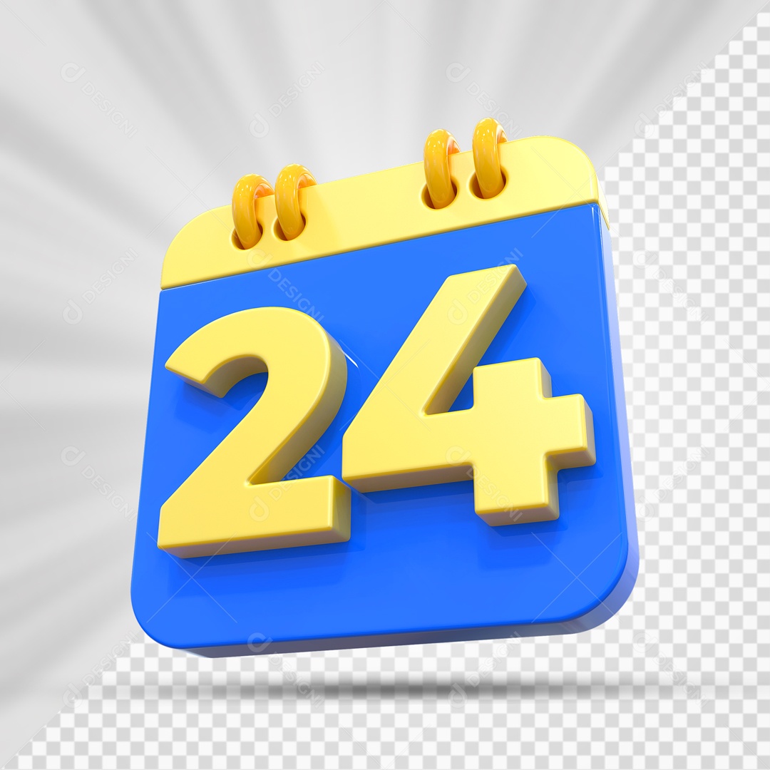 Elemtento 3D Calendário Azul e Dourado Dia 24 Para Composição PSD