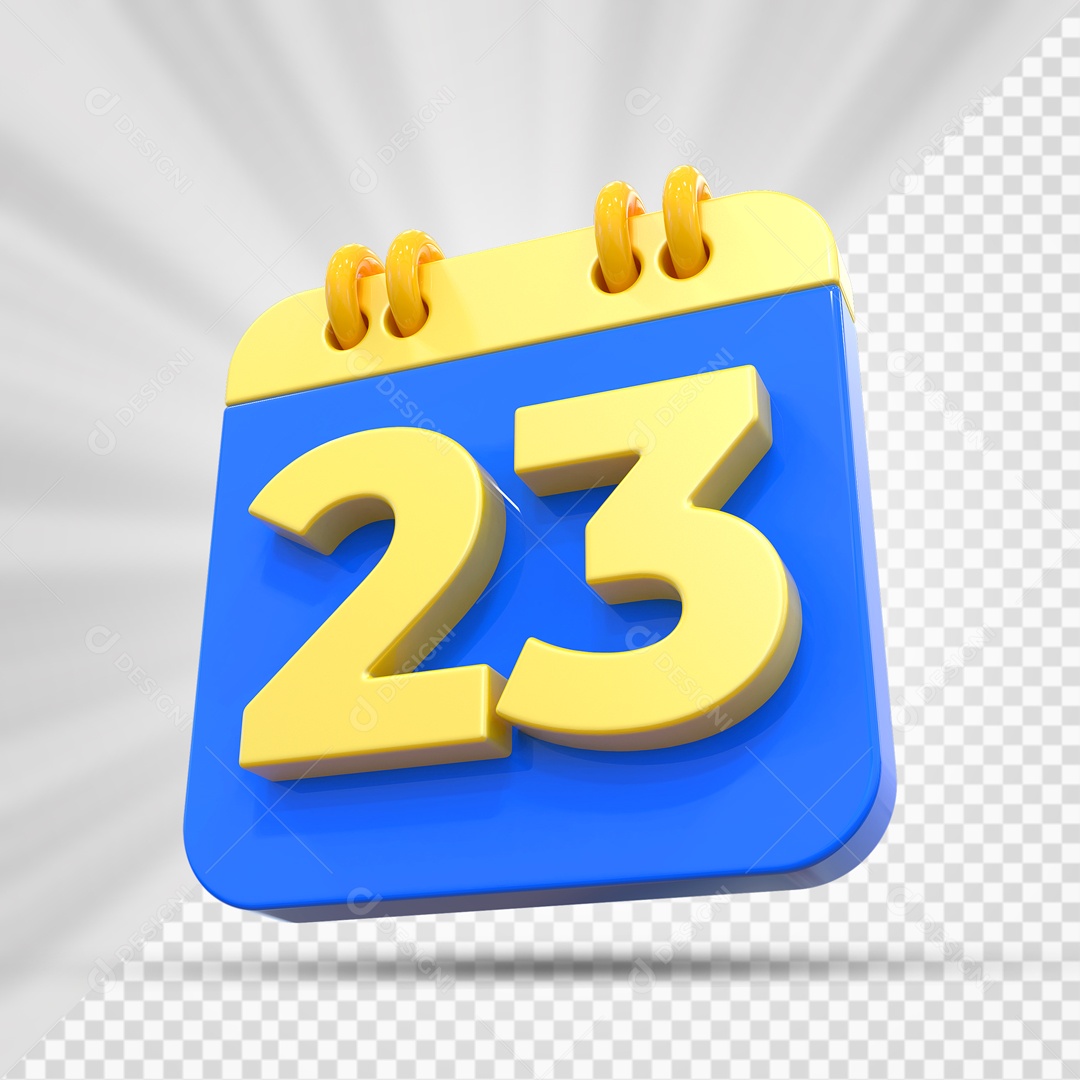 Elemtento 3D Calendário Azul e Dourado Dia 23 Para Composição PSD