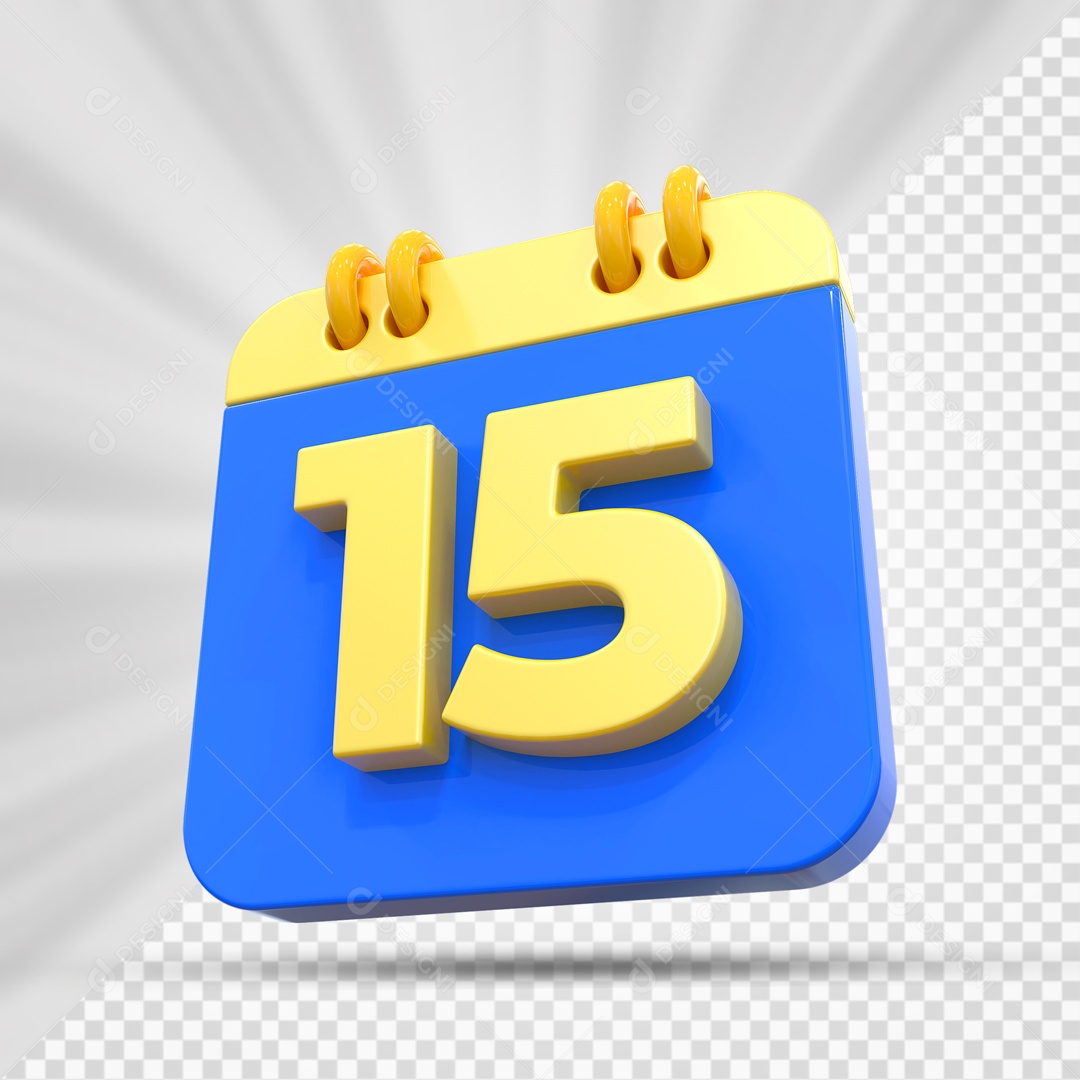 Elemtento 3D Calendário Azul e Dourado Dia 15 Para Composição PSD
