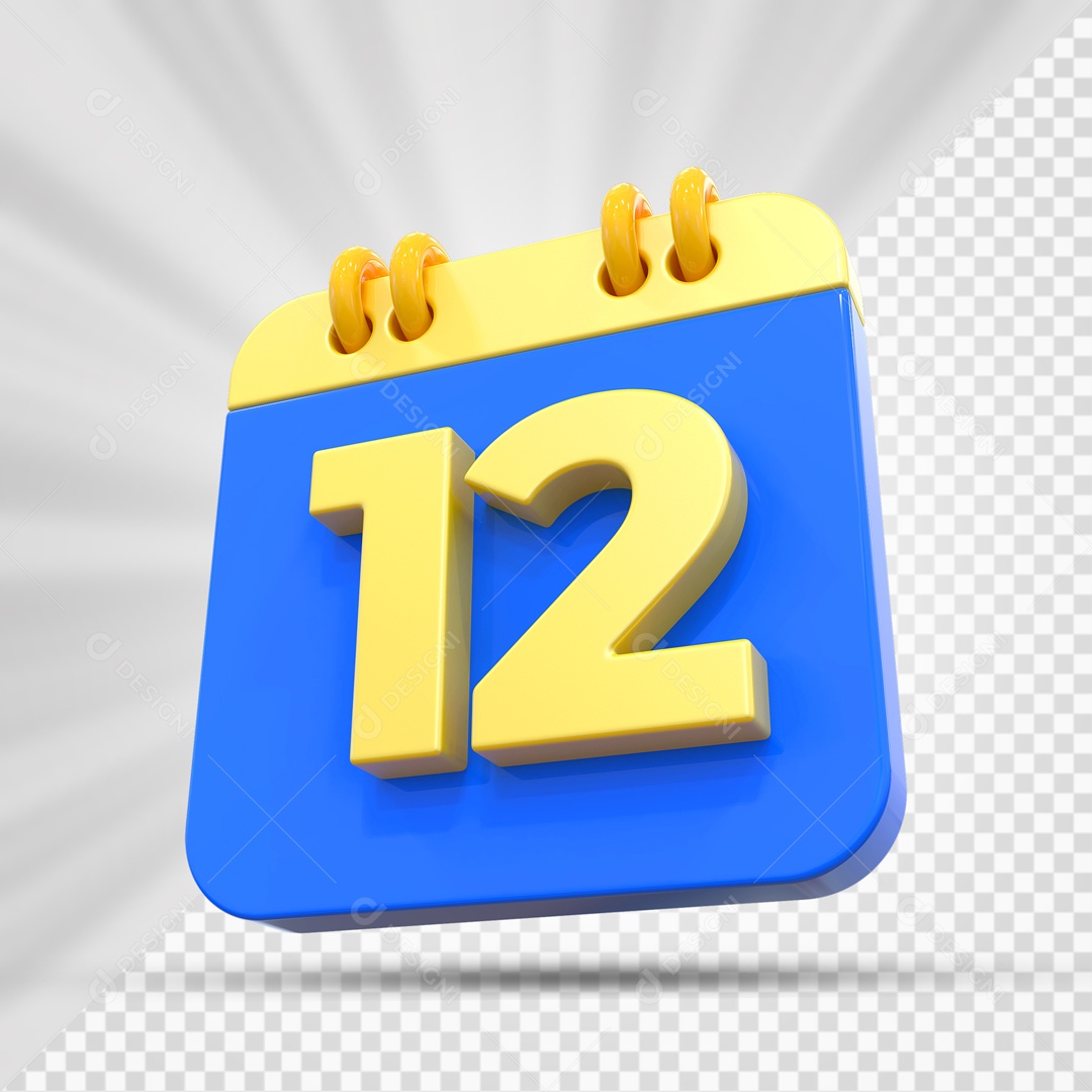 Elemtento 3D Calendário Azul e Dourado Dia 12 Para Composição PSD