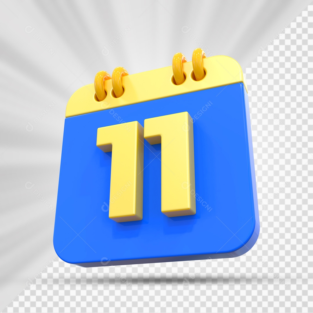 Elemtento 3D Calendário Azul e Dourado Dia 11 Para Composição PSD