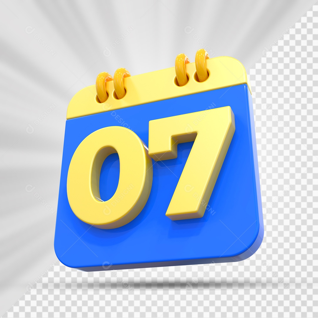 Elemtento 3D Calendário Azul e Dourado Dia 07 Para Composição PSD