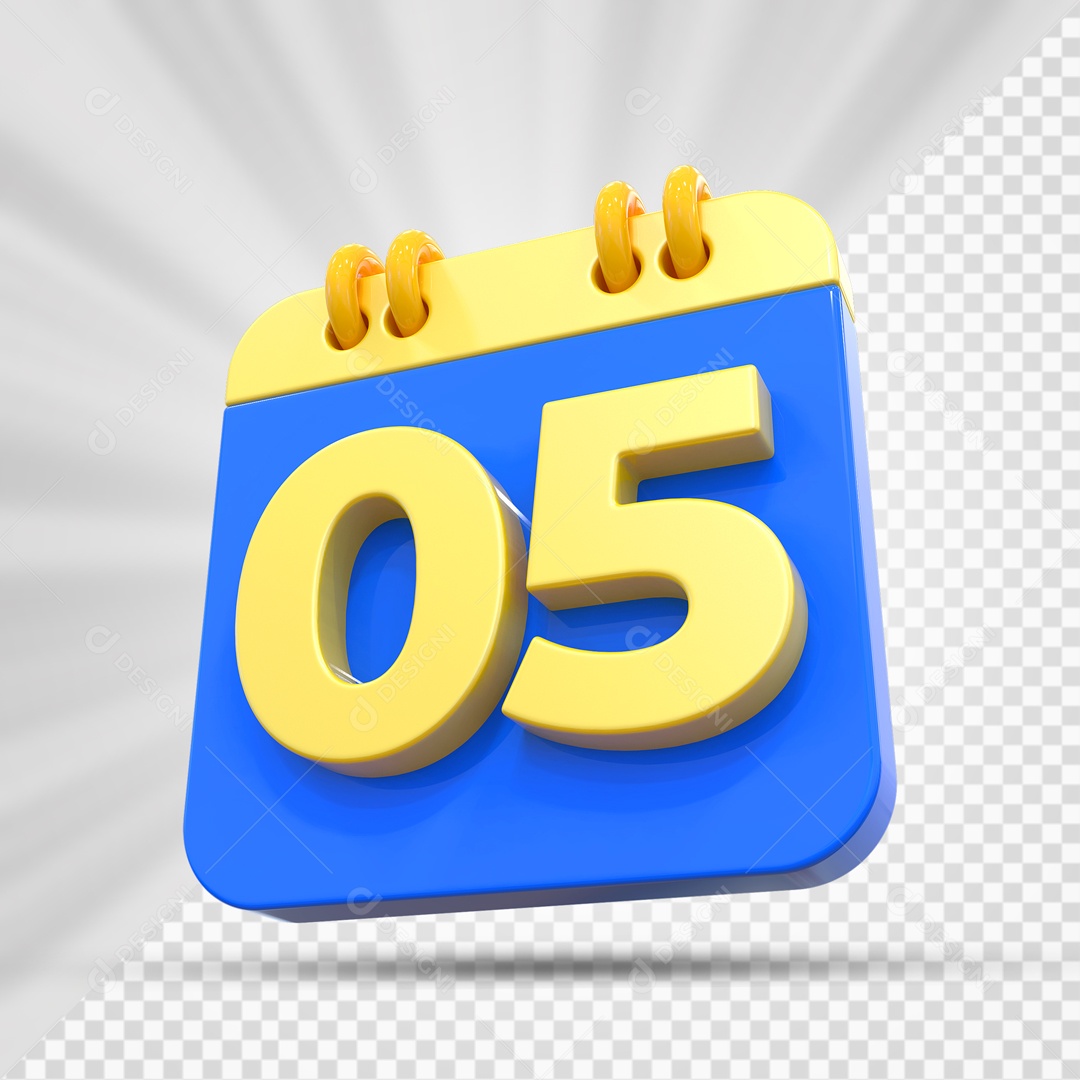 Elemtento 3D Calendário Azul e Dourado Dia 05 Para Composição PSD