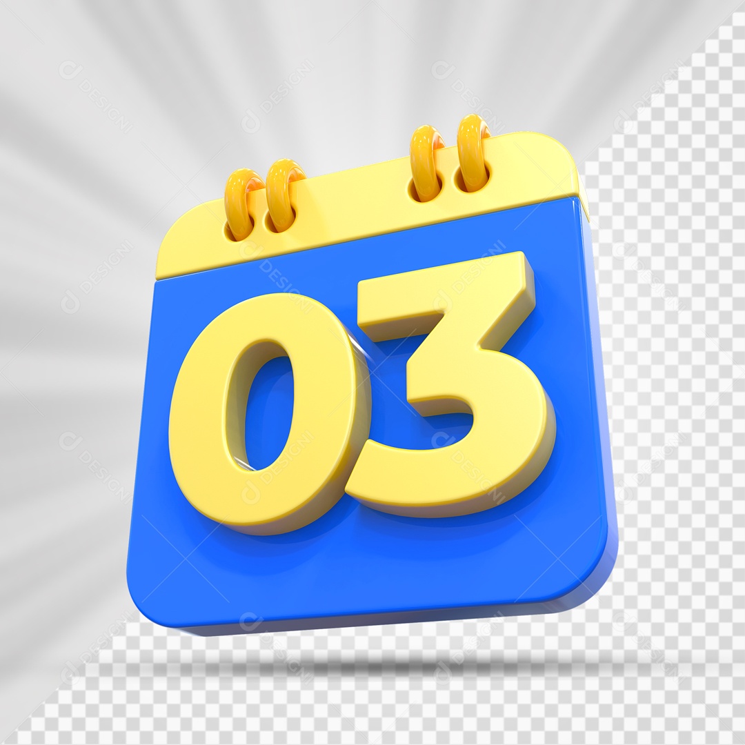 Elemtento 3D Calendário Azul e Dourado Dia 03 Para Composição PSD