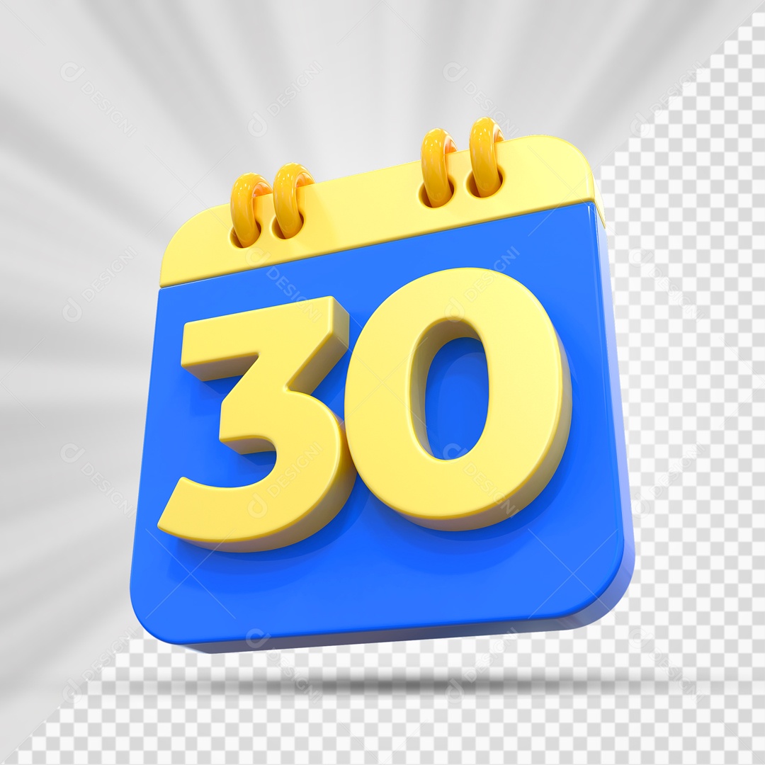 3D Blue and Gold 30th Day Calendar Element for PSD Composition