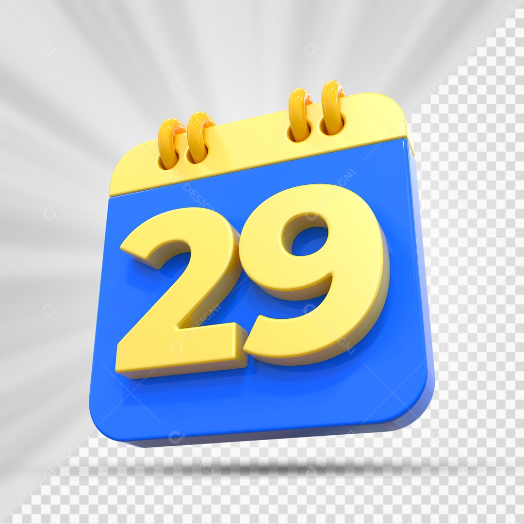 Elemtento 3D Calendário Azul e Dourado Dia 29 Para Composição PSD