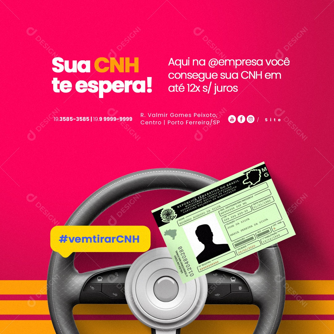 Sua CNH Te Espera Aqui na Auto Escola Você Consegue sua CNH em Até 12x Social Media PSD Editável