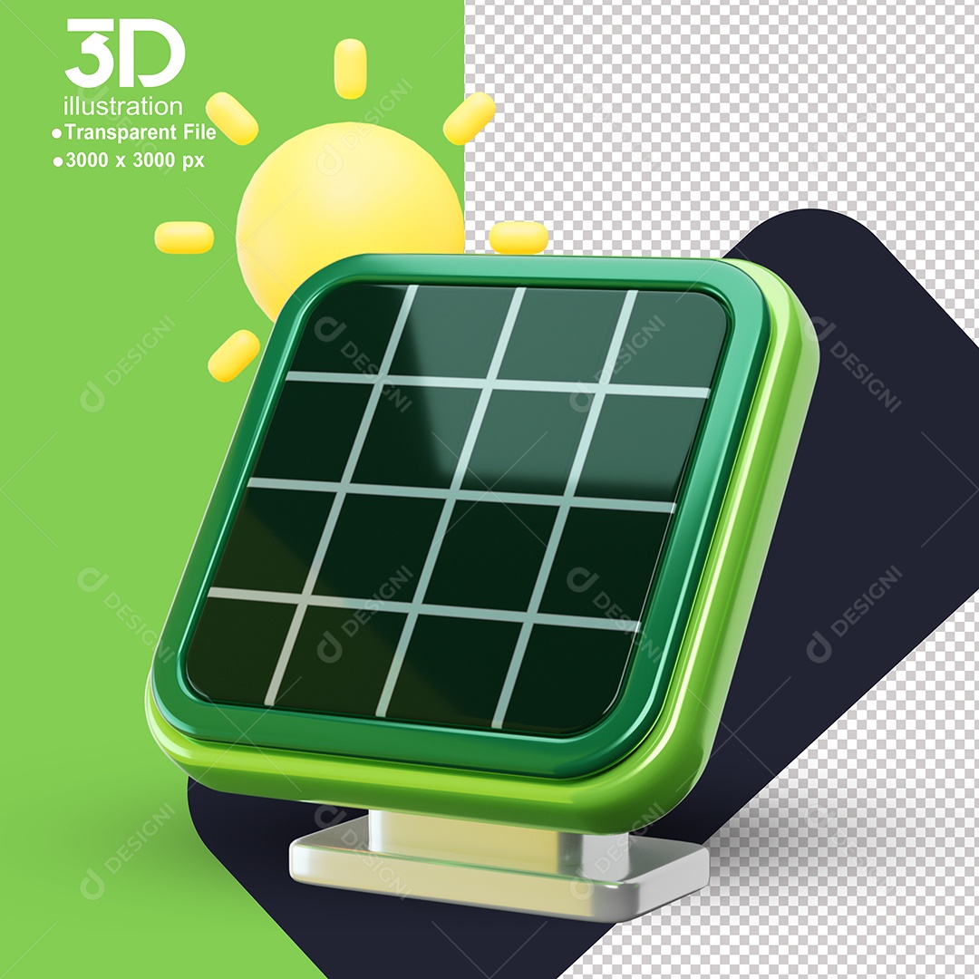 Painel Solar Elemento 3D de Sustentabilidade para Composição PSD