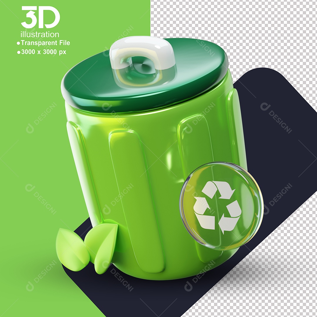 Tambor de Lixo Verde Elemento 3D de Sustentabilidade para Composição PSD
