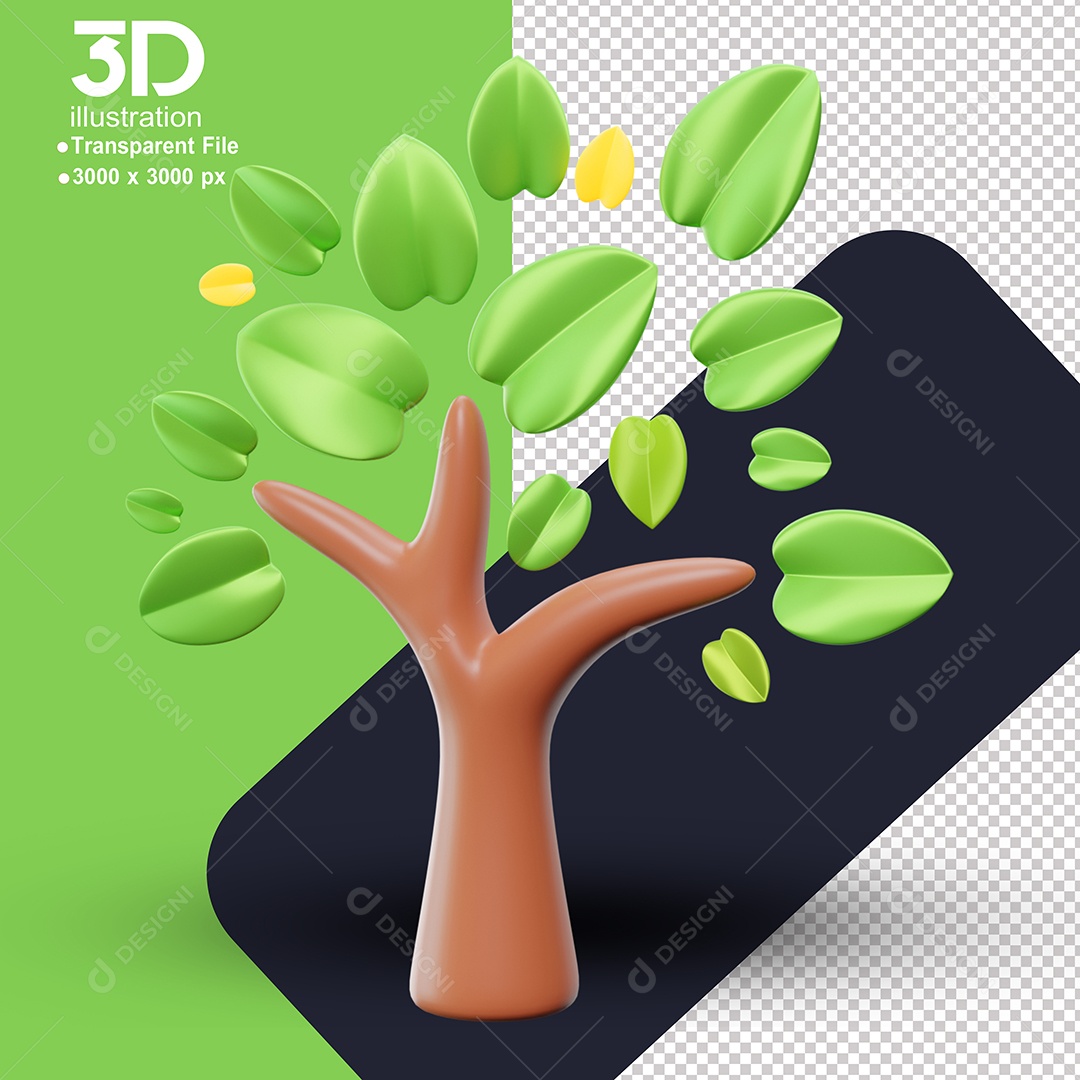 Árvore Elemento 3D de Sustentabilidade para Composição PSD