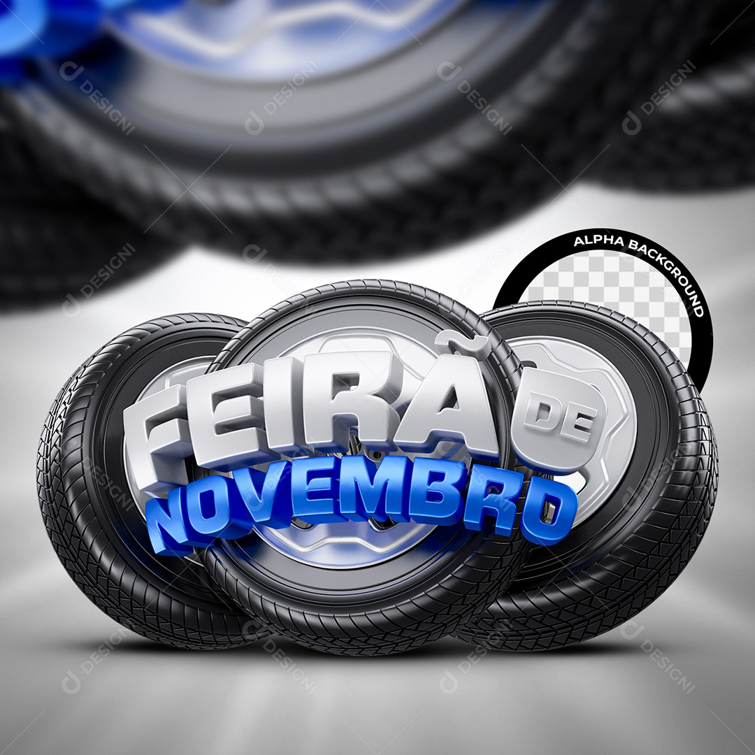 Feirão de Novembro Selo 3D Branco e Azul para Composição PSD
