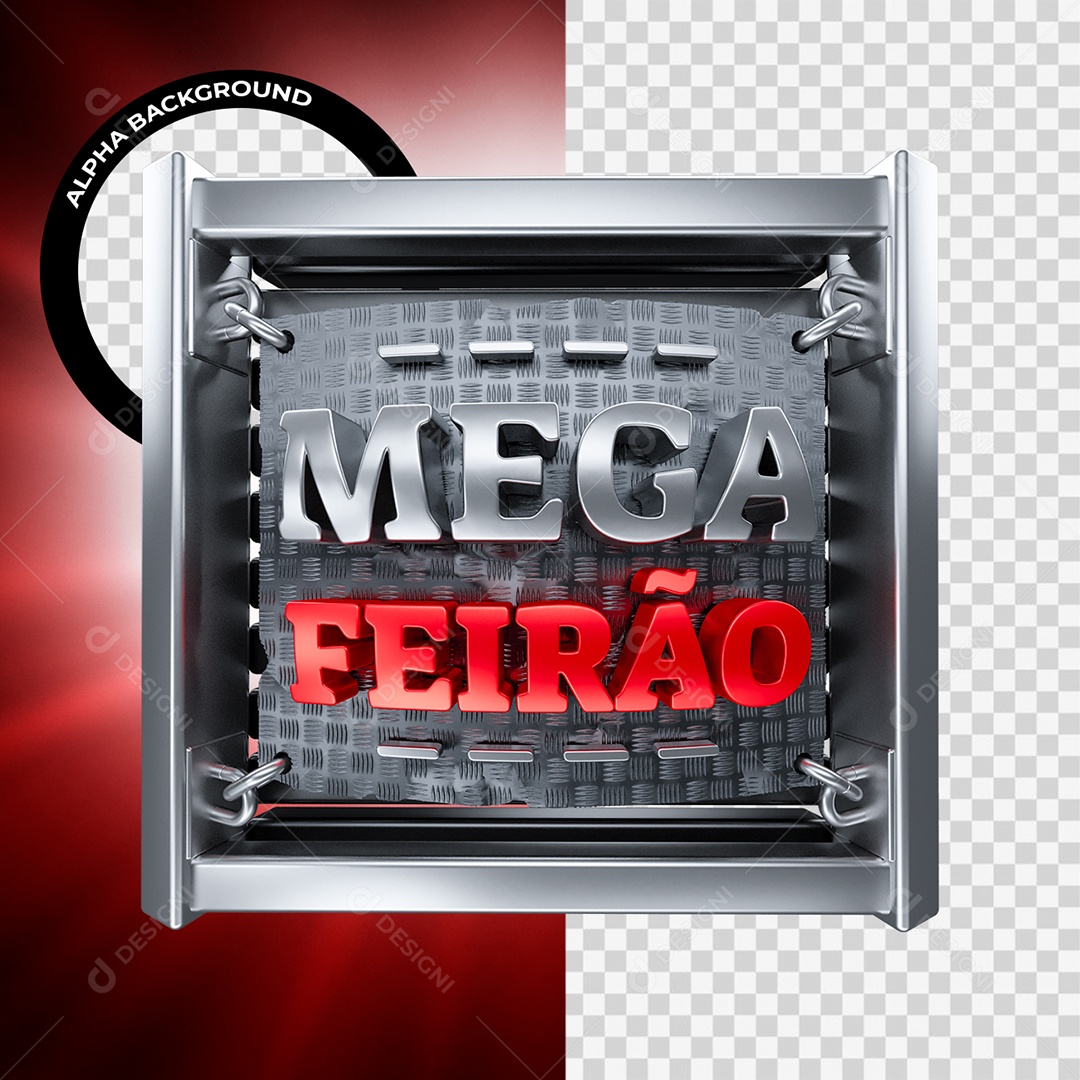 Mega Feirão Selo 3D Vermelho e Cinza para Composição PSD