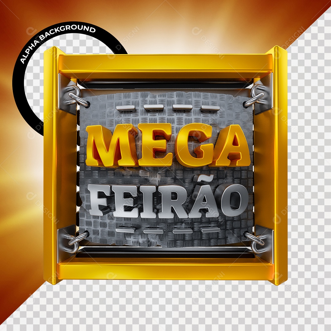 Mega Feirão Selo 3D Dourado e Cinza para Composição PSD