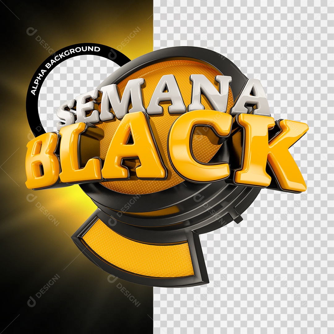 Semana Black Selo 3D Branco e Amarelo para Composição PSD