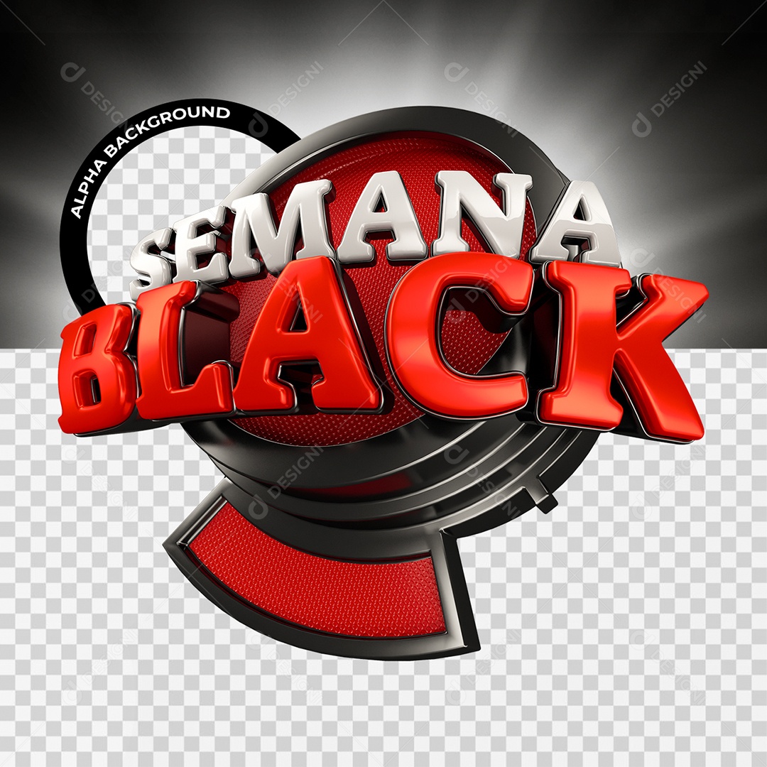 Semana Black Selo 3D Branco e Vermelho para Composição PSD