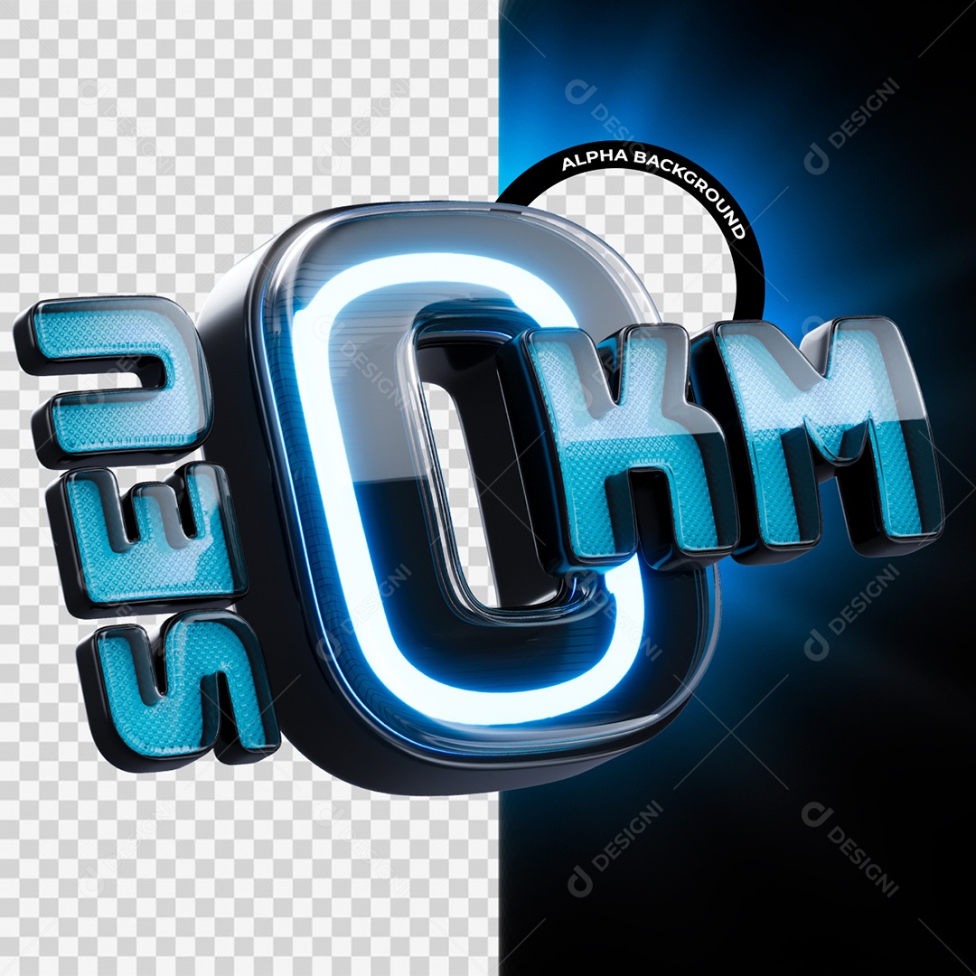 Seu Zero Km Selo 3D Azul com Luz Neon para Composição PSD
