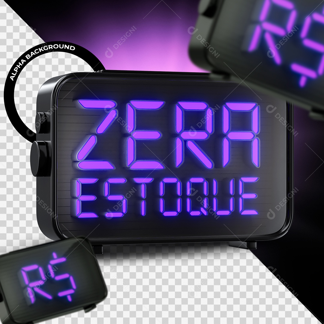 Zera Estoque Selo 3D Roxo Neon e Preto para Composição PSD