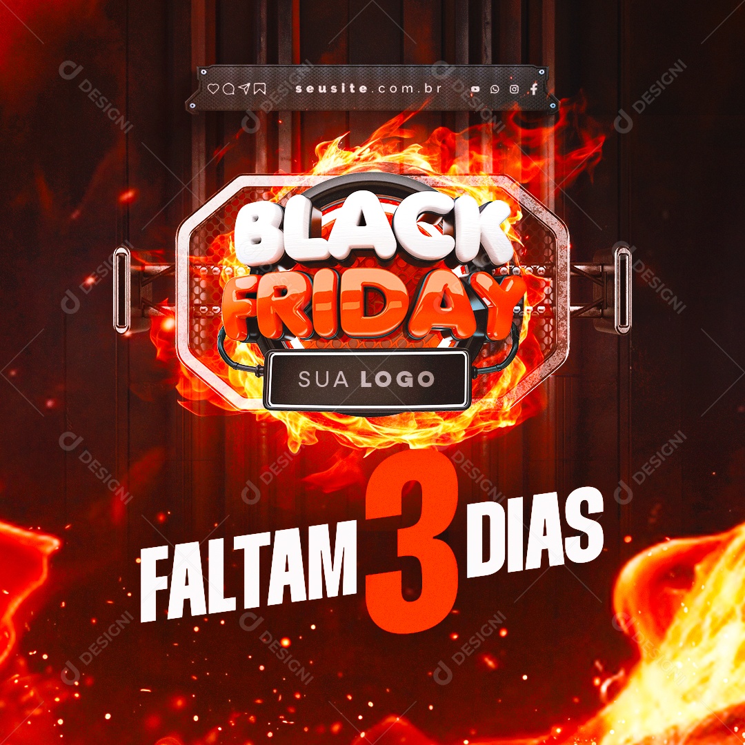 Black Friday Faltam 3 Dias Social Media PSD Editável