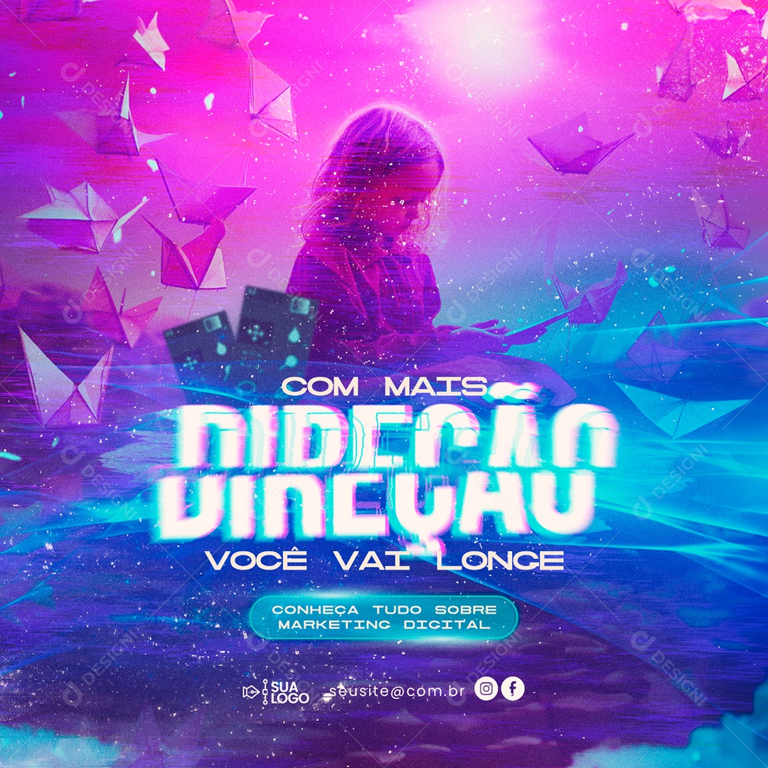 Com Mais Direção Você vai Longe Conheça Tudo sobre Marketing Digital Social Media PSD Editável
