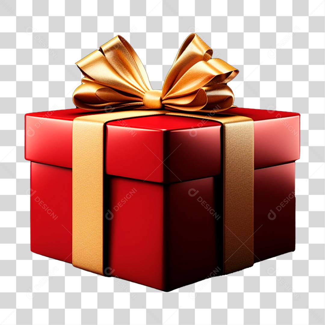 Caixa de Presentes com Laço Dourado PNG Transparente