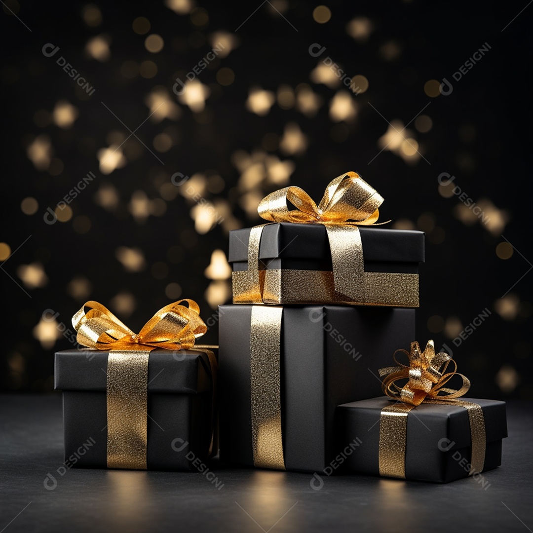 Caixas de presentes sobre fundo preto