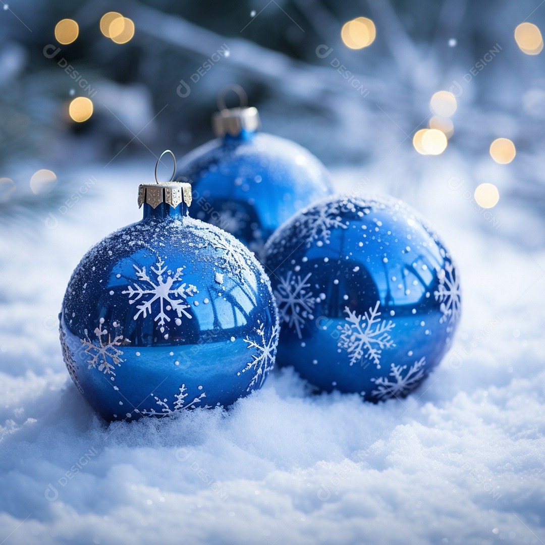 Bolas de natal azuis sobre a neve
