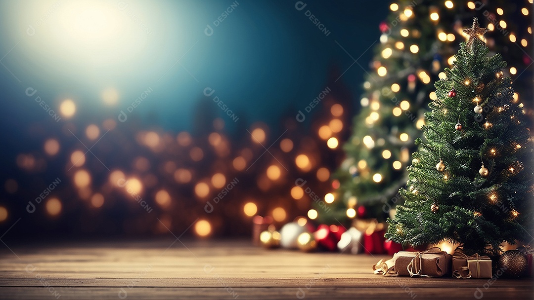 Cenário natalino sobre uma mesa de madeira