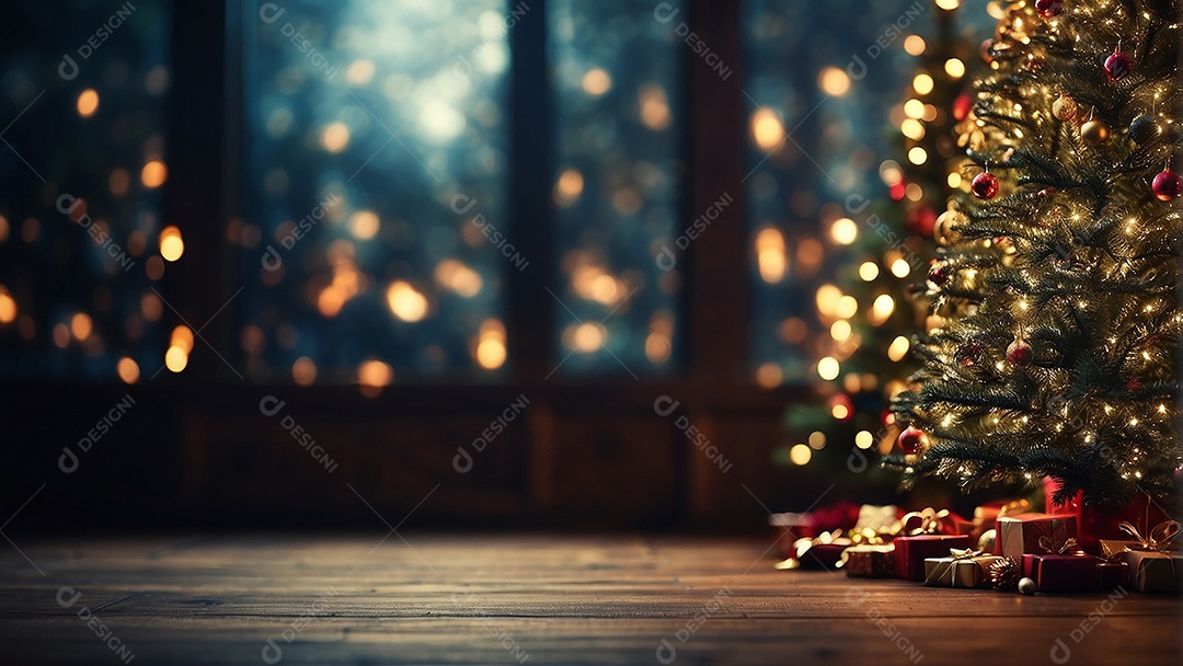 Cenário natalino sobre uma mesa de madeira