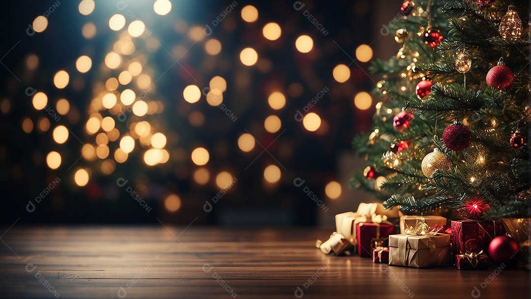 Cenário natalino sobre uma mesa de madeira