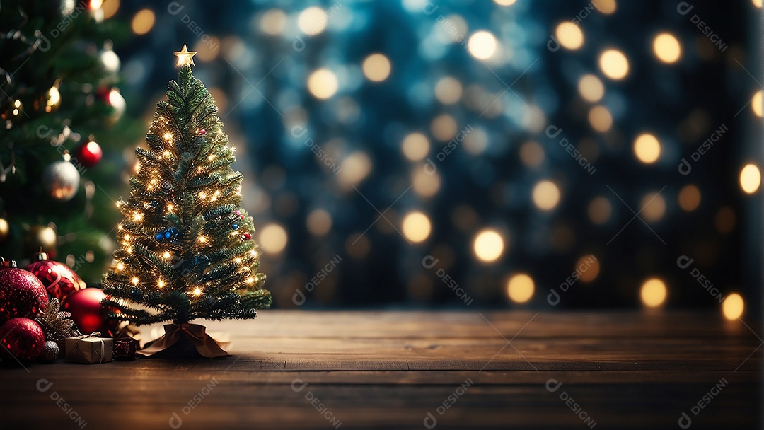 Cenário natalino sobre uma mesa de madeira