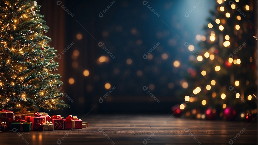 Cenário natalino sobre uma mesa de madeira