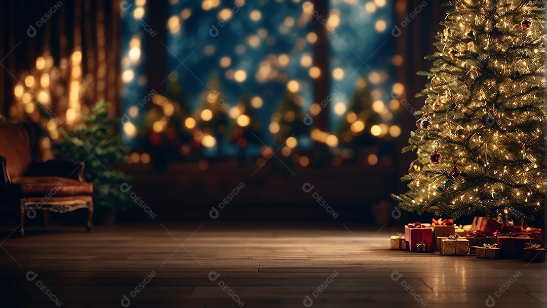 Cenário natalino sobre uma mesa de madeira