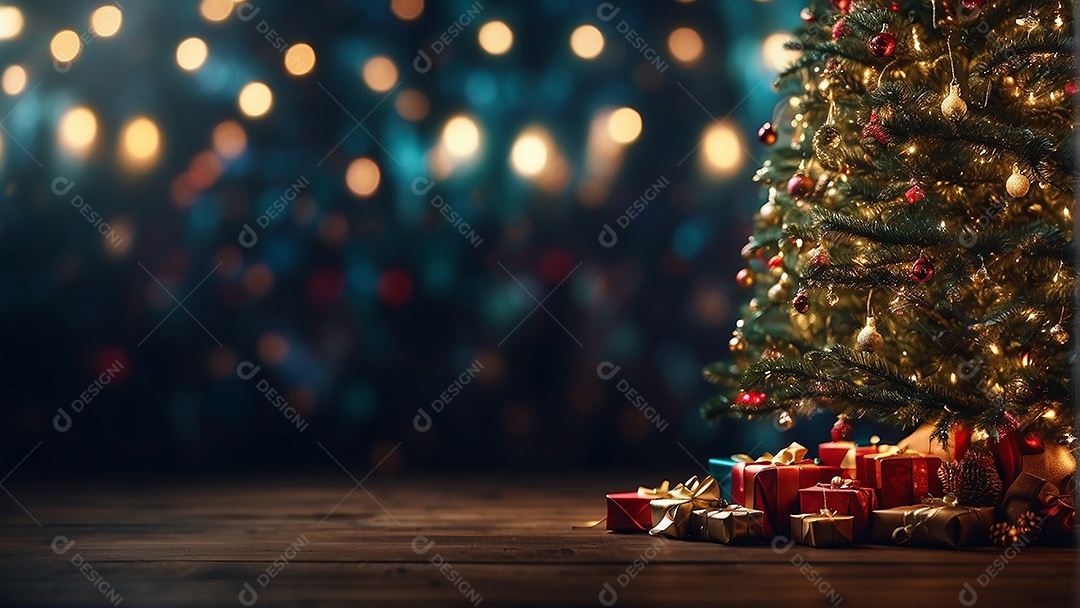 Cenário natalino sobre uma mesa de madeira