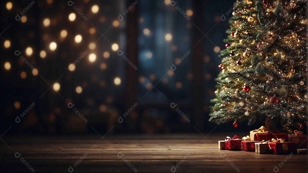 Cenário natalino sobre uma mesa de madeira