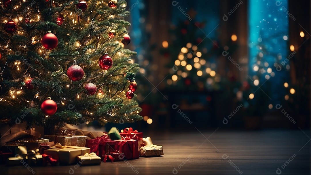 Cenário natalino sobre uma mesa de madeira