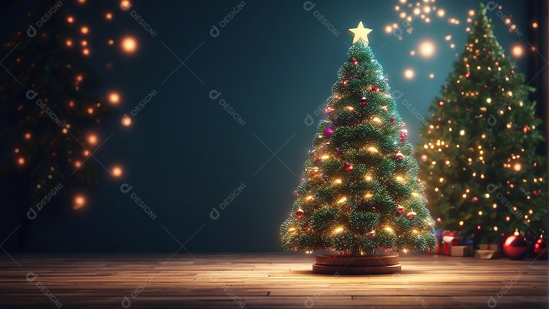 Cenário natalino sobre uma mesa de madeira