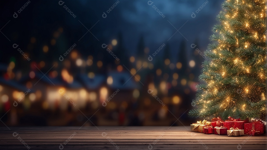 Cenário natalino sobre uma mesa de madeira