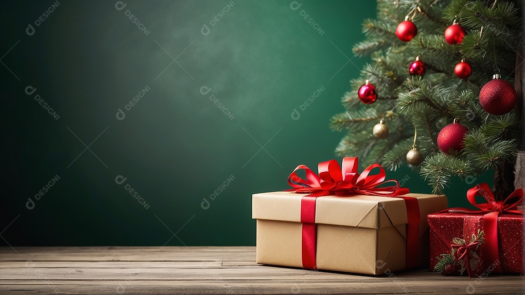 Cenário natalino sobre uma mesa de madeira