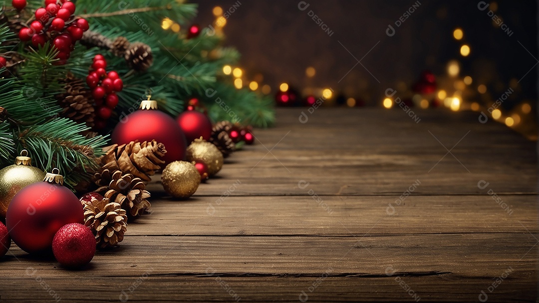 Cenário natalino sobre uma mesa de madeira