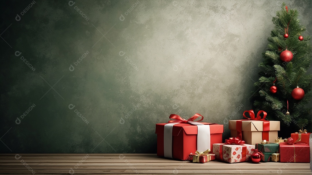 Cenário natalino sobre uma mesa de madeira