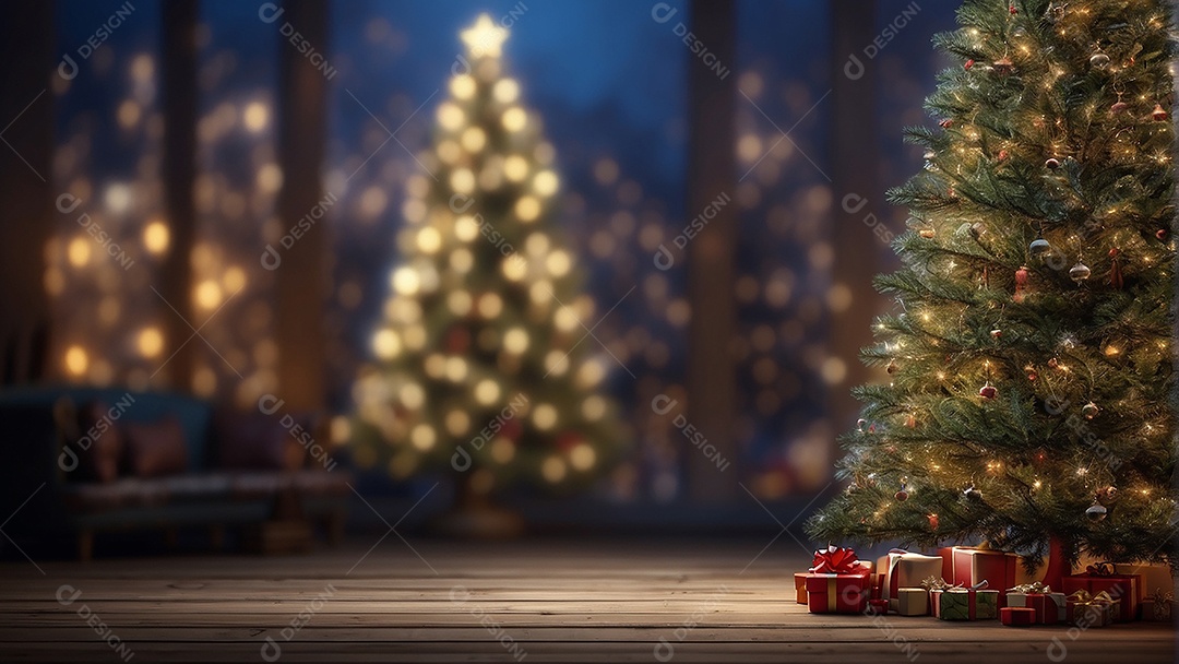 Cenário natalino sobre uma mesa de madeira