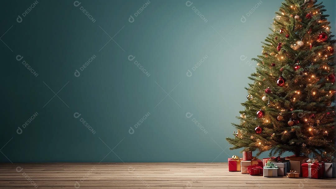 Cenário natalino sobre uma mesa de madeira